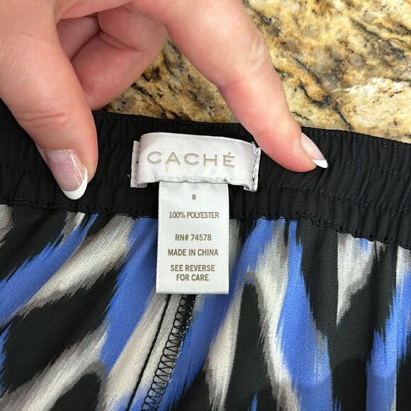 Cache Drawstring Waist Straight Leg Mid Rise Printed Pants Size 8 - Picture 3 of 9